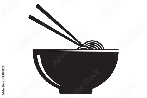 Bowl of noodles with chopsticks Vector
