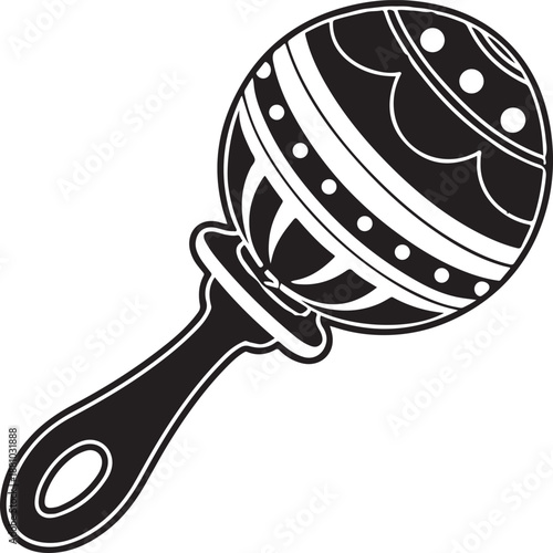 Premium black silhouette baby rattle toy vector with soft curves, modern minimal design, clean outline, flat isolated professional stock illustration