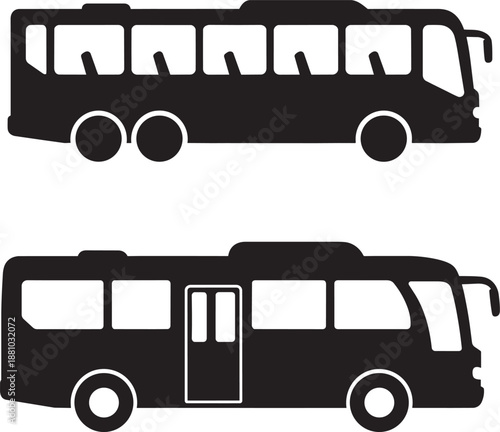 Public transportation bus silhouette set with side view profile for city travel