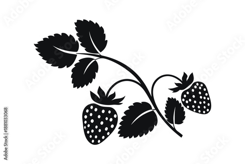 Detailed Strawberry and Leaves Silhouette Vector Icon for Gardening and Farming Graphics