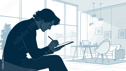 Creative professional working diligently in modern office space