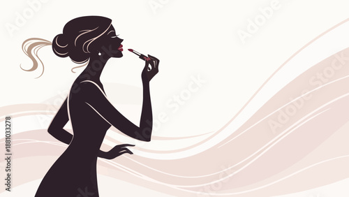 Elegant woman applying lipstick with poise and beauty