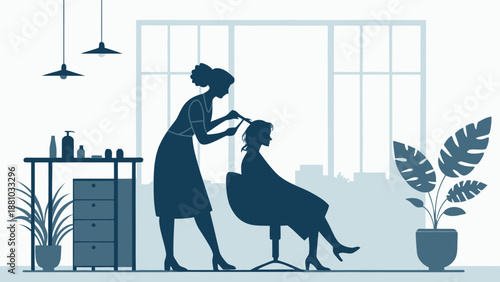 Professional hairstylist cutting client's hair in modern salon