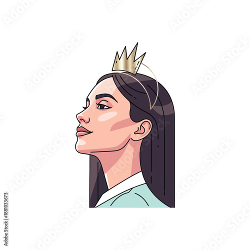 Illustration of a woman wearing a crown looks up