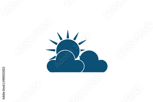 Stylized Sun Behind Cloud Graphic, Black and White Meteorological Symbol of Hope and New Beginnings
