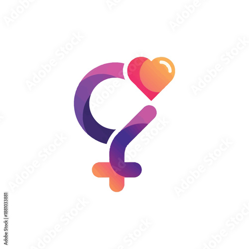 Stylized female symbol intertwined with heart logo illustration on a white background