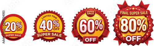 Discount labels with various percentage off offers for sales and promotions