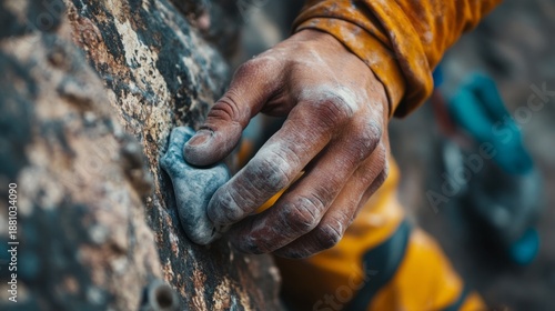 hands of a person climbing a stone wall generative ai