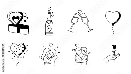 Celebratory hearts and gifts isolated on white background, Vector