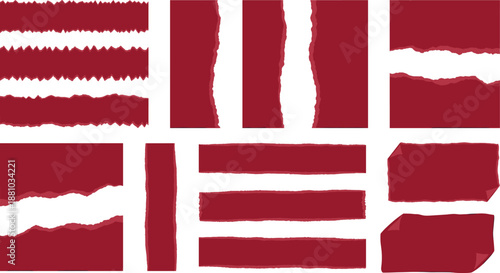 Abstract composition with red and white geometric shapes and rectangles