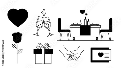 Romantic dinner for two isolated on white background, Vector