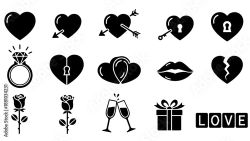Iconic symbols of love and relationship isolated on white background, Vector