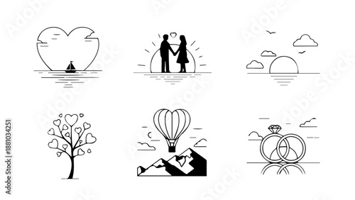 Illustrations of love and connection isolated on white background, Vector