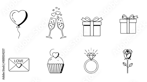 Celebration and love icons isolated on white background, Vector
