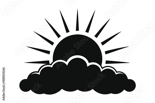 Sun and Cloud Design Element in Black and White, Symbolic Vector for Mental Health and Positive Vibes