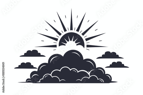 Monochrome illustration of a sun peeking out from a dark cloud, conveying a sense of hope.