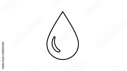 Simple black line art icon depicting a single, stylized water drop with an inner highlight shape for clear design representation.