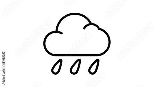 Simple black line art icon depicting a rain cloud generating three stylized teardrop-shaped raindrops below it