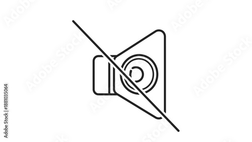 Simple black and white line art icon representing the universal symbol for mute or no sound function activation.