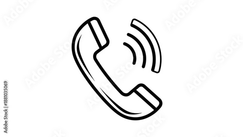 Simple black and white line art icon depicting a classic telephone receiver with outgoing sound wave signals indicating an active call.