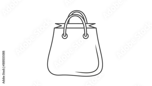 Simple line art icon representing a classic shopping bag with curved handles ideal for retail or e-commerce graphics.
