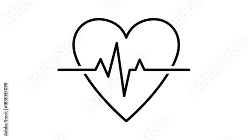 Simple black line art icon depicting a heart shape integrated with a continuous electrocardiogram or heartbeat pulse line graphic.