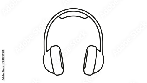 Minimalist black and white outline icon representing over-ear stereo headphones for audio listening and communication purposes.