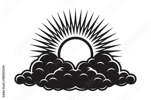 Hopeful sun breaking through clouds in black and white, symbolizing new beginnings and optimism