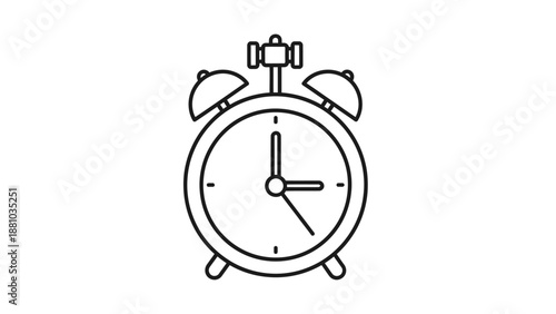 Simple black and white line art icon representing a classic analog alarm clock ready to signal important moments.