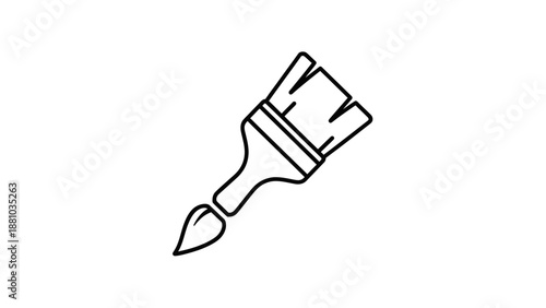 Simple black outline icon depicting a painter's brush tool pointing downwards for artistic design and creative application concepts.