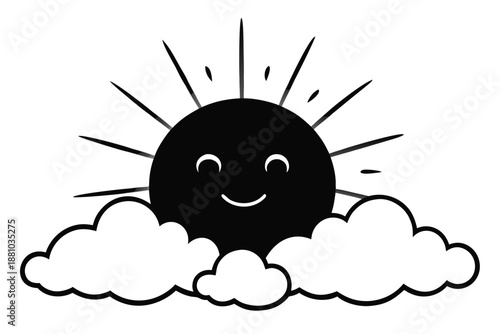 Black and white illustration of sun rays piercing through clouds, symbolizing hope and clarity