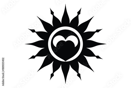 Sun icon with a heart in the middle, representing affection, warmth, and positive emotion