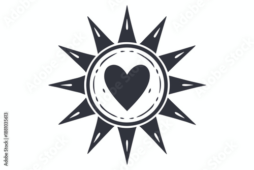 Bright sun with a subtle heart in its center, symbolizing positivity and hope.
