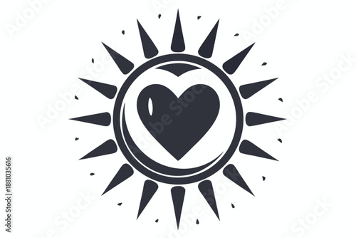 Radiant sun with a hidden heart, embodying positive vibes and a good habit.