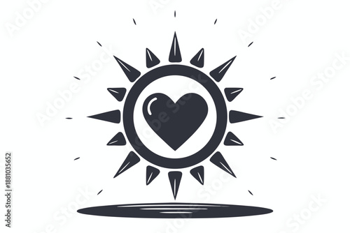 Stylized sun featuring a heart in its core, representing warmth and positive energy.