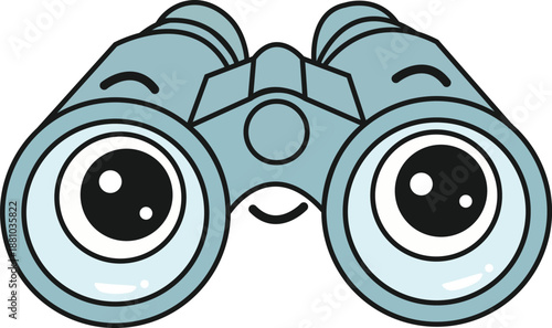 line art illustration of cute binoculars with big expressive eyes