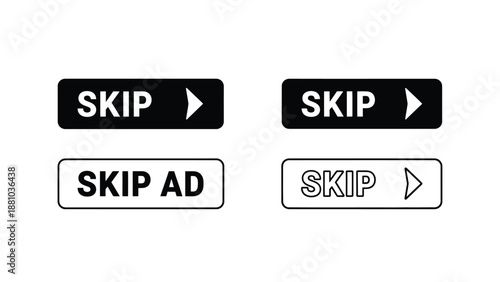 Four black and white skip buttons with arrow indicators displayed on a white backdrop