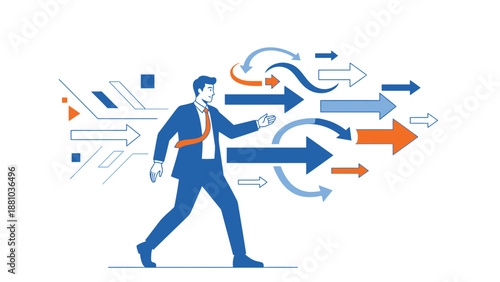 Businessman walking towards a future of many paths and opportunities