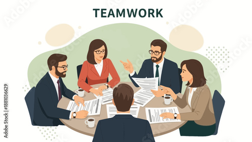 Diverse business team collaborates around a table, discussing strategy and ideas.