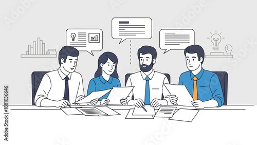 Diverse business team collaborating in a modern meeting room, discussing strategy