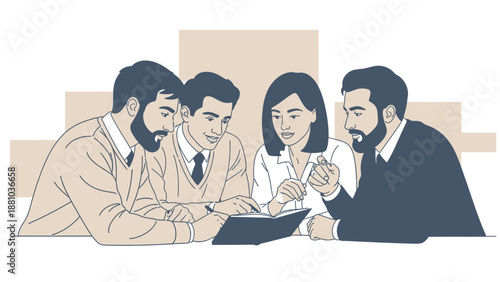 Diverse business team collaborating on a project, discussing ideas in a meeting.