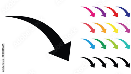 A collection of colorful and monochrome downward pointing arrows illustrating direction