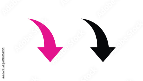two curved arrows pointing downwards in pink and black