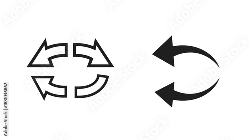 Black and white recycling and circular arrow symbols displayed side by side