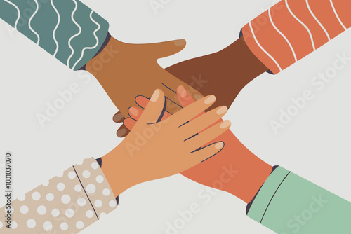 Diverse hands together in unity symbolizing teamwork and support