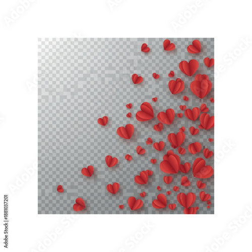 Red hearts floating in air on transparent background, valentine's concept illustration