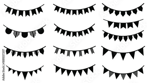 Black bunting flags in various arrangements a decorative vector illustration