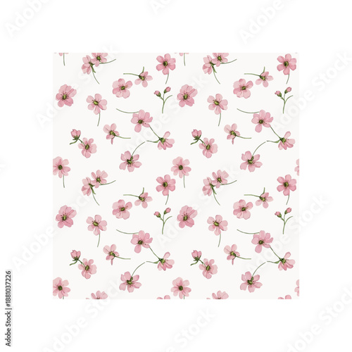 Delicate pink flowers pattern on white background illustration