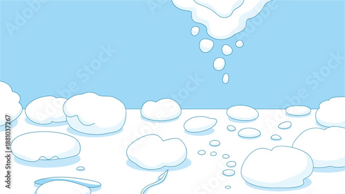 A minimalist vector illustration of snow falling gently on a serene winter landscape