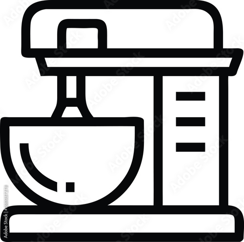 Food Processor Outline Kitchen Appliance Mixer Chopper Cooking Vector Illustration